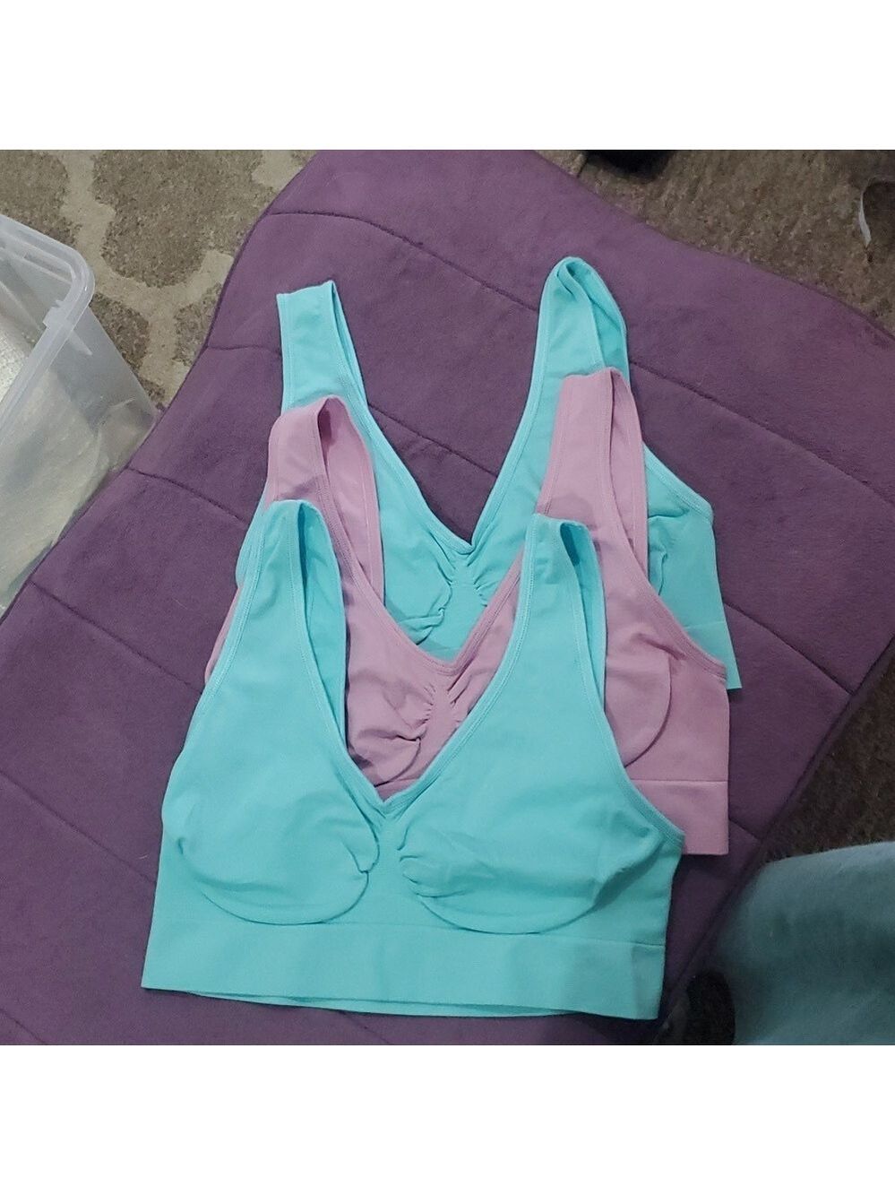 Ahh Bra Elegant Seamless Bralette Size Large (Package Of 3) 2 Blue 1 Pink